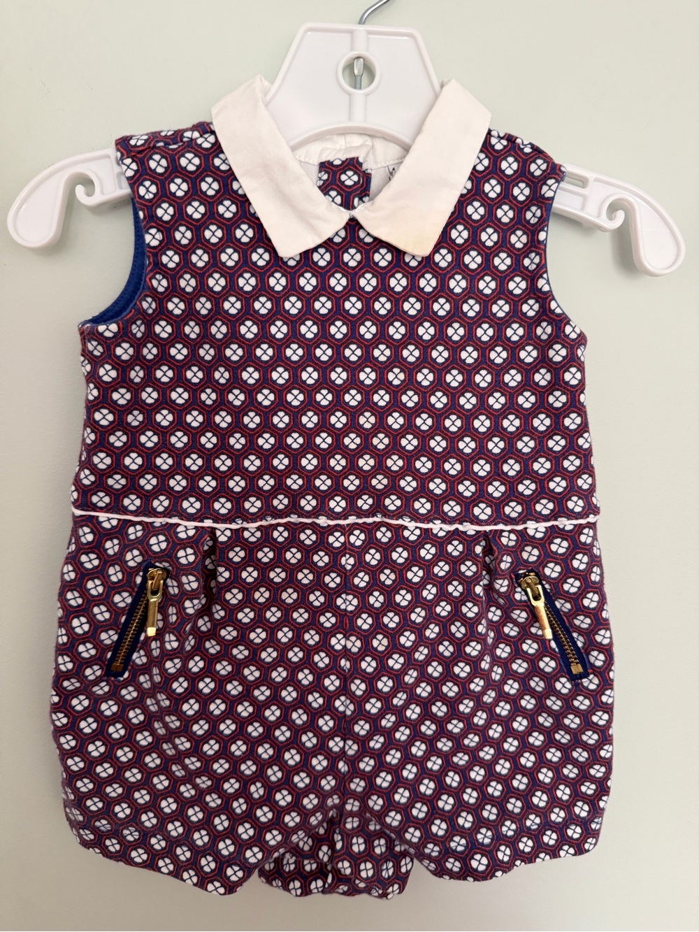 Sleeveless Geometric Print Bubble Romper White Peter Pan Collar Janie & Jack